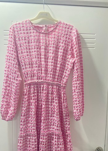 Pembe Bağlama Desenli Uzun Kollu Elbise - Görsel 2