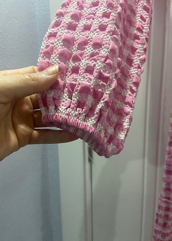 Pembe Bağlama Desenli Uzun Kollu Elbise - Görsel 4