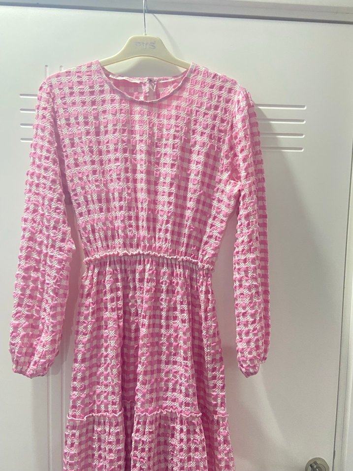 Pembe Bağlama Desenli Uzun Kollu Elbise - Görsel 2