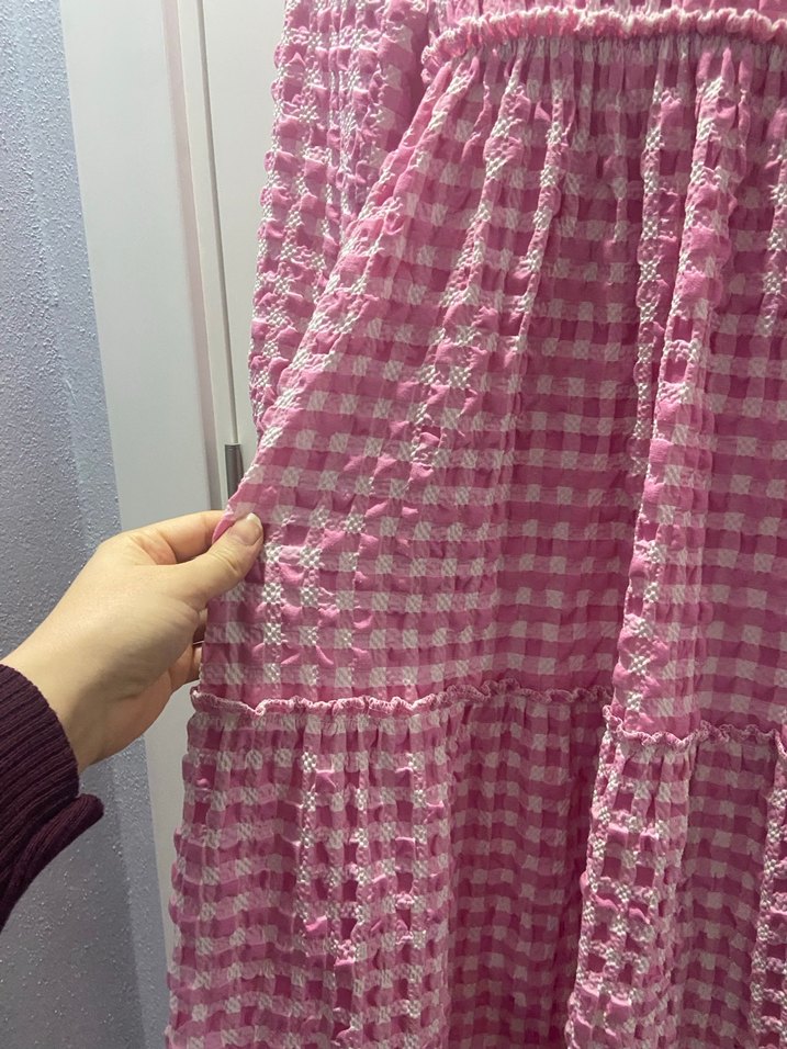 Pembe Bağlama Desenli Uzun Kollu Elbise - Görsel 3