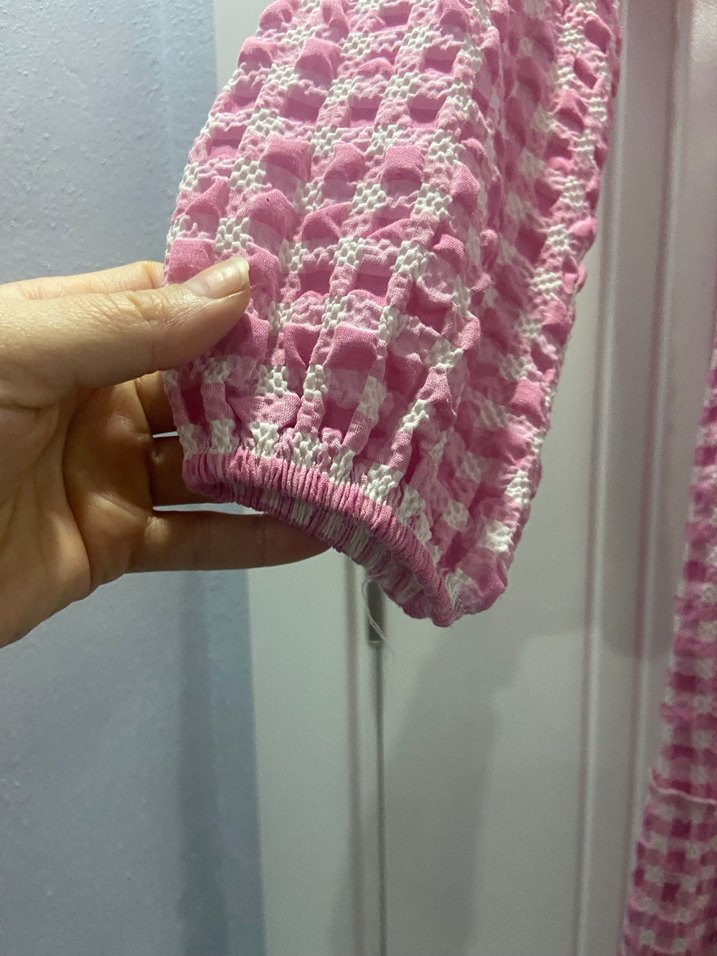 Pembe Bağlama Desenli Uzun Kollu Elbise - Görsel 4