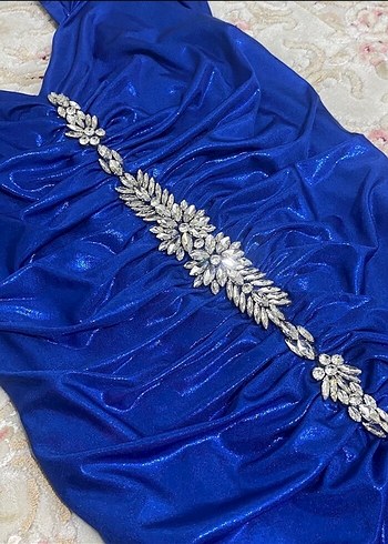 Drapeli Parlak Mavi Uzun Kadın Abiye - Görsel 9