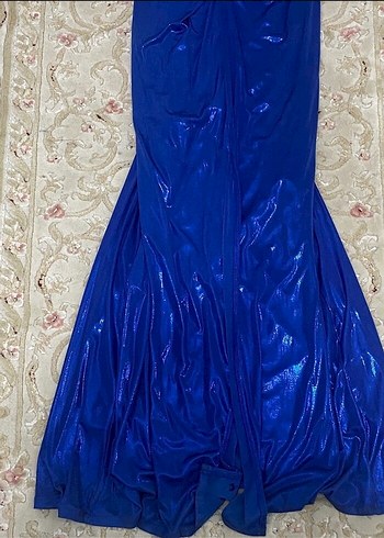 Drapeli Parlak Mavi Uzun Kadın Abiye - Görsel 5