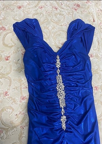 Drapeli Parlak Mavi Uzun Kadın Abiye - Görsel 8