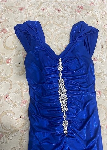 Drapeli Parlak Mavi Uzun Kadın Abiye - Görsel 4