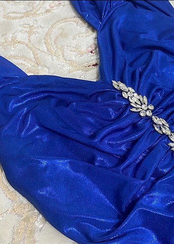 Drapeli Parlak Mavi Uzun Kadın Abiye - Görsel 7