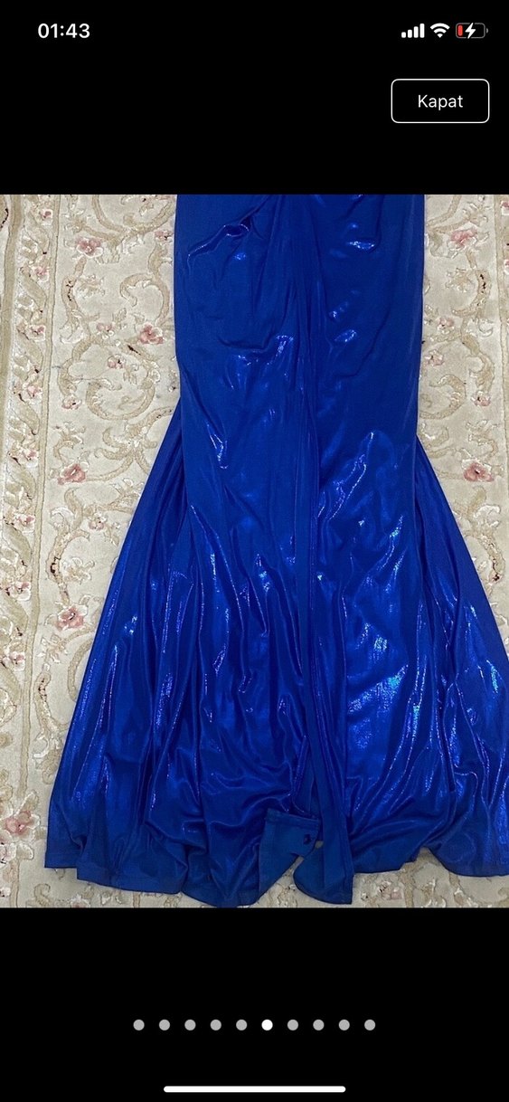 Drapeli Parlak Mavi Uzun Kadın Abiye - Görsel 5