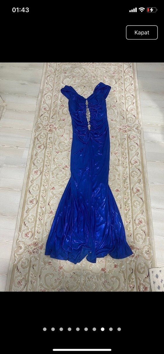 Drapeli Parlak Mavi Uzun Kadın Abiye - Görsel 2