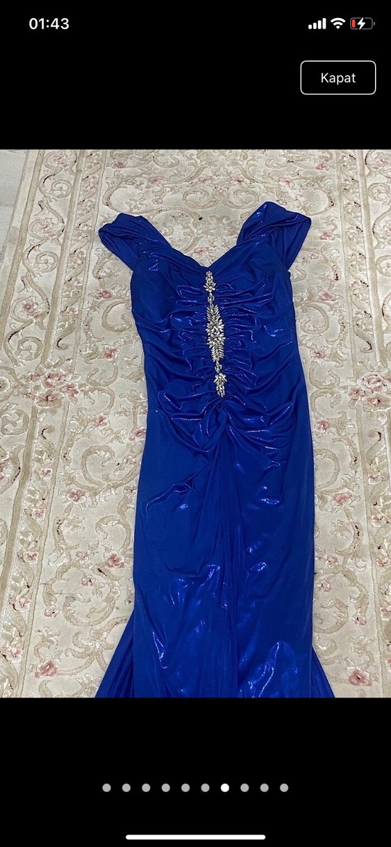 Drapeli Parlak Mavi Uzun Kadın Abiye - Görsel 3