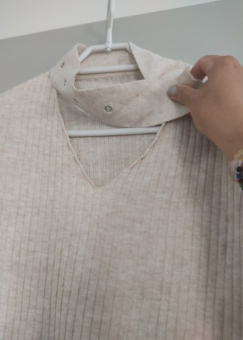 Bej Keten Hamile Uzun Kollu Robalı Kazak,standart beden - Görsel 3