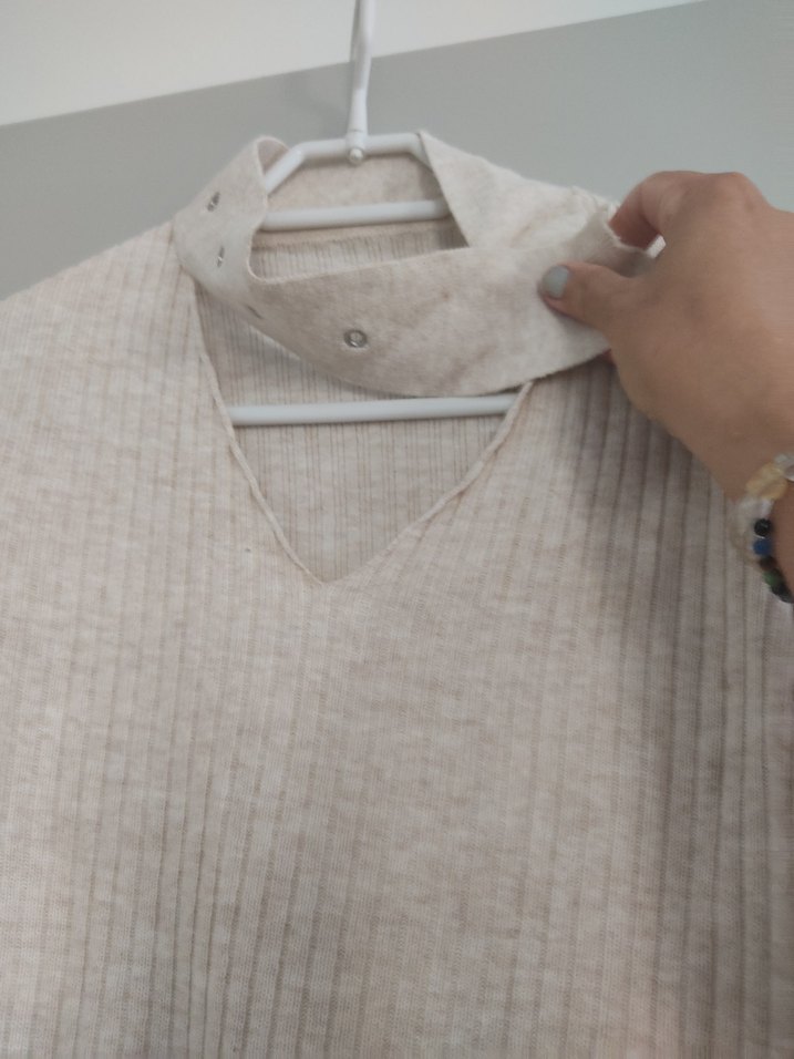 Bej Keten Hamile Uzun Kollu Robalı Kazak,standart beden - Görsel 3