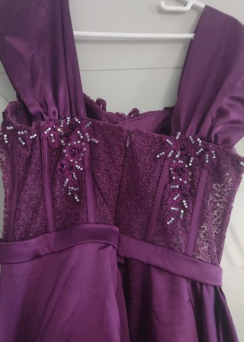 Mor Drapeli Uzun Abiye Elbise - Görsel 6