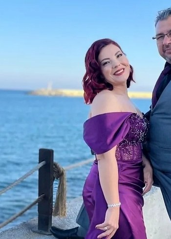 Mor Drapeli Uzun Abiye Elbise - Görsel 2