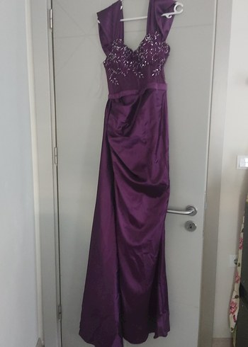 Mor Drapeli Uzun Abiye Elbise - Görsel 4