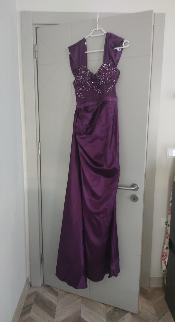 Mor Drapeli Uzun Abiye Elbise - Görsel 4