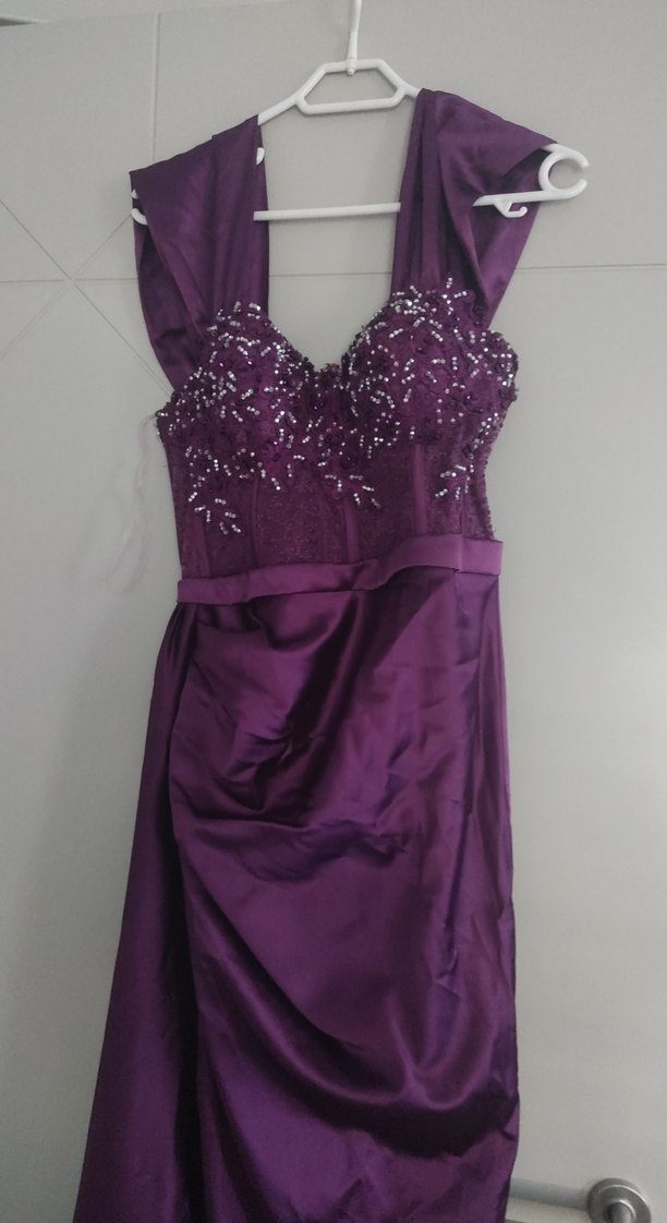 Mor Drapeli Uzun Abiye Elbise - Görsel 3