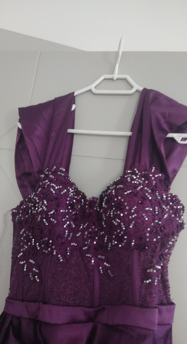 Mor Drapeli Uzun Abiye Elbise - Görsel 5