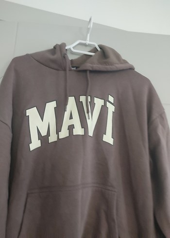 Mavi Baskılı Kahverengi Kapüşonlu Sweatshirt - Görsel 3