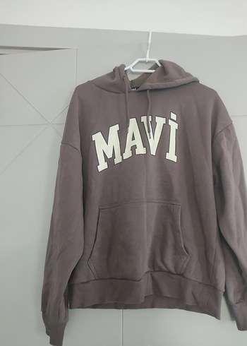 Mavi Baskılı Kahverengi Kapüşonlu Sweatshirt - Görsel 4