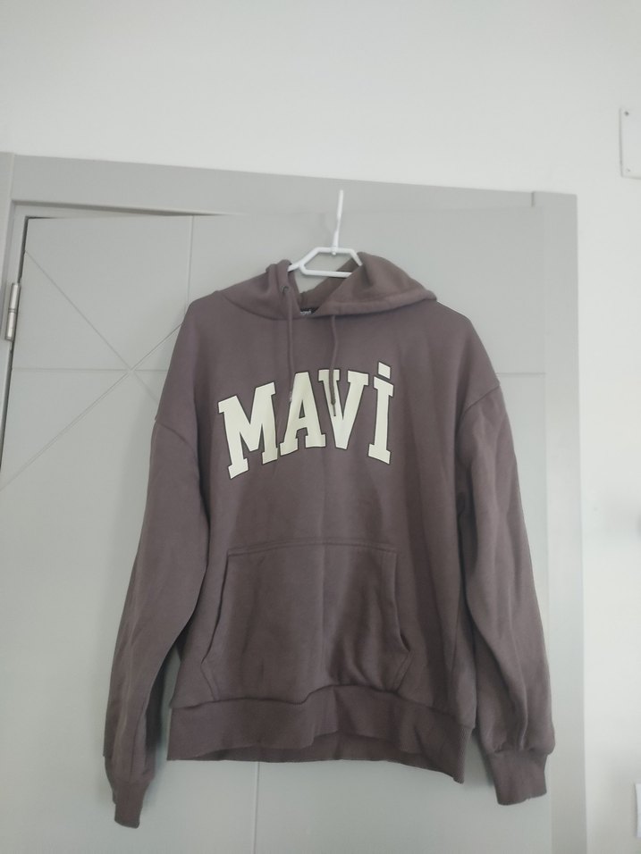 Mavi Baskılı Kahverengi Kapüşonlu Sweatshirt - Görsel 5