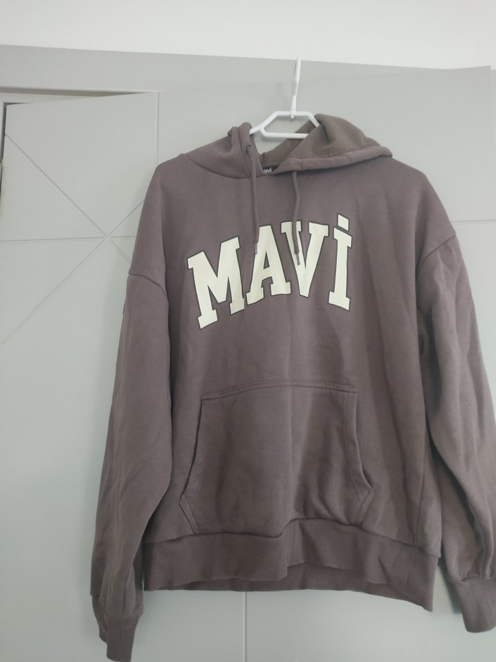 Mavi Baskılı Kahverengi Kapüşonlu Sweatshirt - Görsel 4