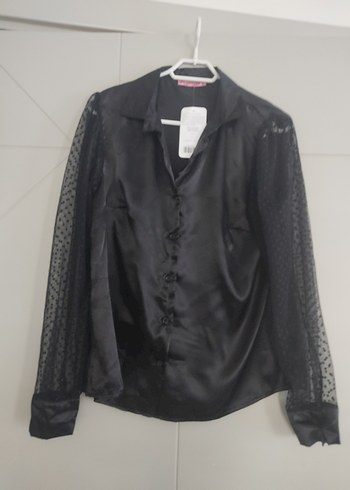 Siyah Puantiyeli Uzun Kollu V Yaka Bluz - Görsel 2