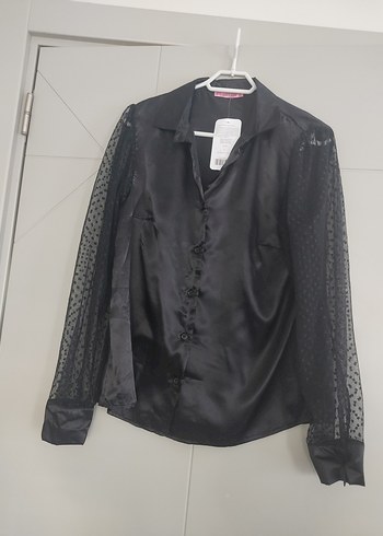 Siyah Puantiyeli Uzun Kollu V Yaka Bluz - Görsel 4