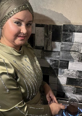 İnci İşlemeli Kadın Haki Tesettür Elbise