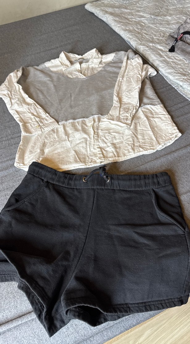 Gri Keten Hamile Mini Şort - Görsel 2