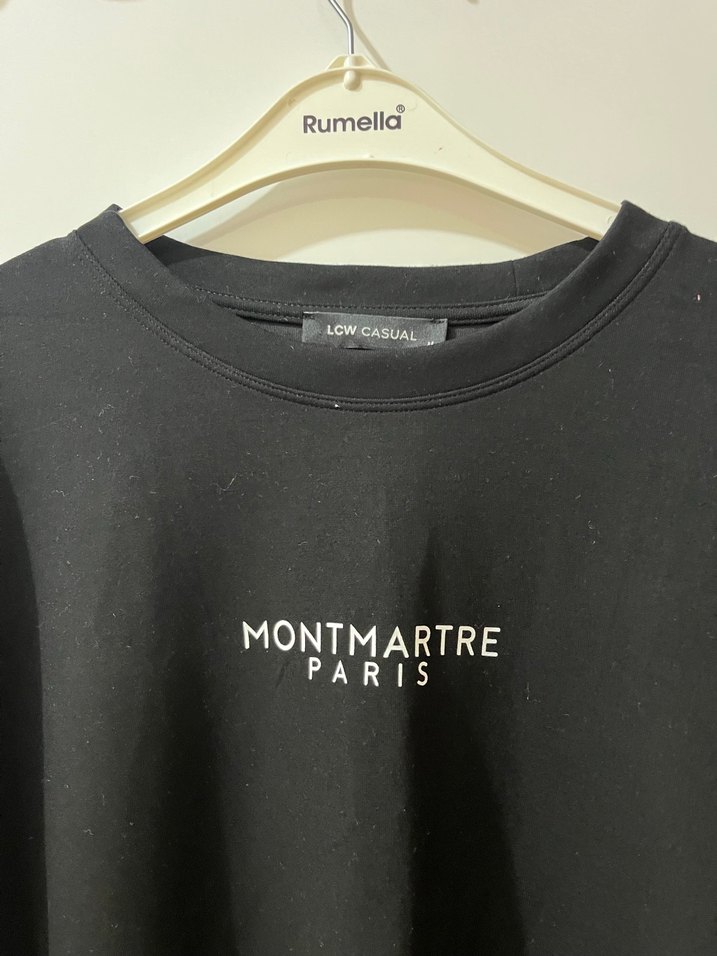 Siyah Baskılı Oversize Kadın Tişört - Görsel 2