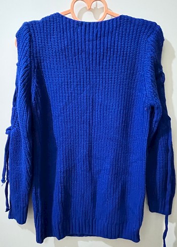 Mavi V Yakalı Örgü Kadın Kazak - Görsel 5