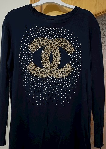 Kadın Siyah Payetli Uzun Kollu Triko Tunik - Görsel 2