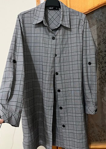 Gri Kareli Uzun Kollu Kadın Gömlek - Görsel 2