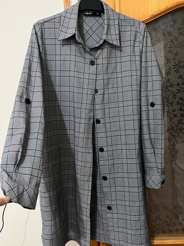 Gri Kareli Uzun Kollu Kadın Gömlek - Görsel 2