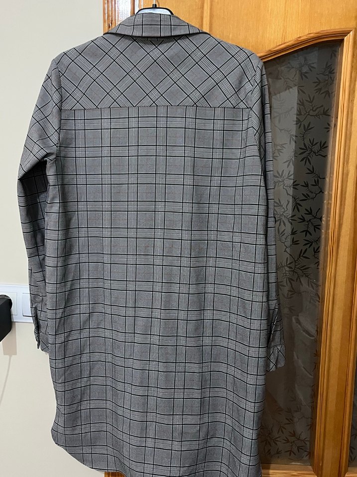 Gri Kareli Uzun Kollu Kadın Gömlek - Görsel 3