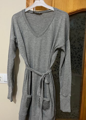 Gri Kadın Midi Boy Rahat Kesim Bornoz - Görsel 3