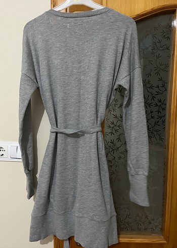 Gri Kadın Midi Boy Rahat Kesim Bornoz - Görsel 5