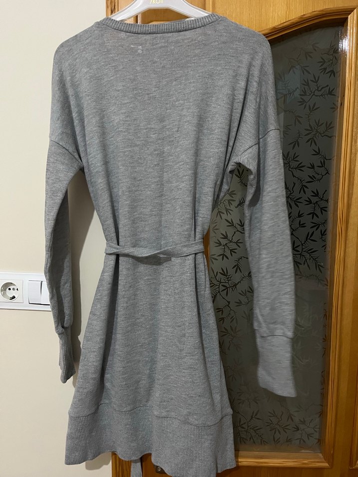 Gri Kadın Midi Boy Rahat Kesim Bornoz - Görsel 5