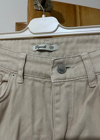 Kadın Bej Rahat Kesim Keten Pantolon - Görsel 4