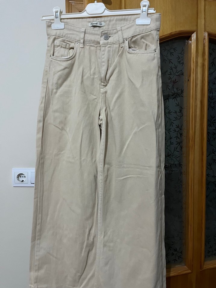 Kadın Bej Rahat Kesim Keten Pantolon - Görsel 3