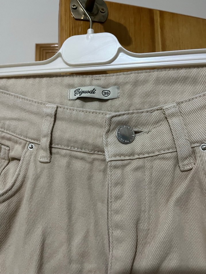 Kadın Bej Rahat Kesim Keten Pantolon - Görsel 4