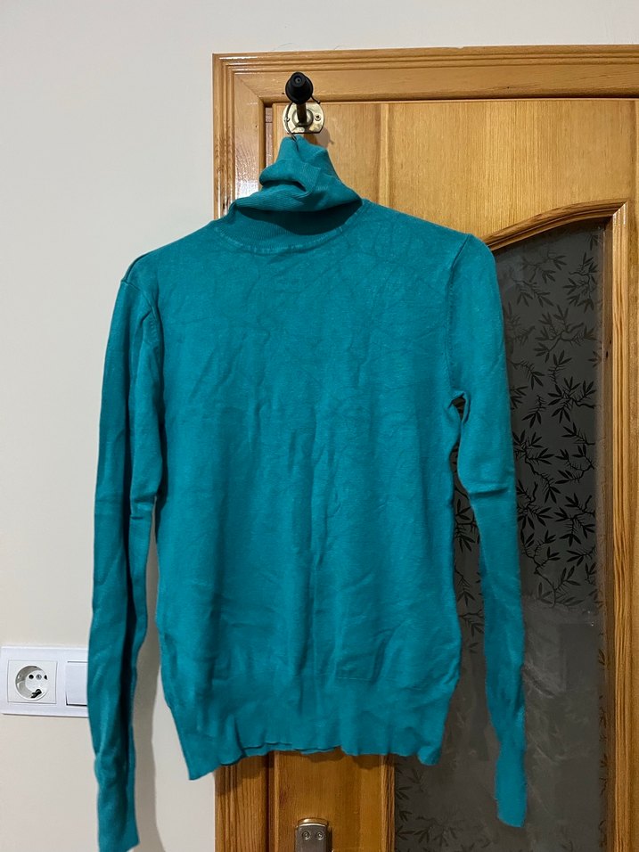 Kadın Turkuaz Balıkçı Yaka Triko Kazak - Görsel 2