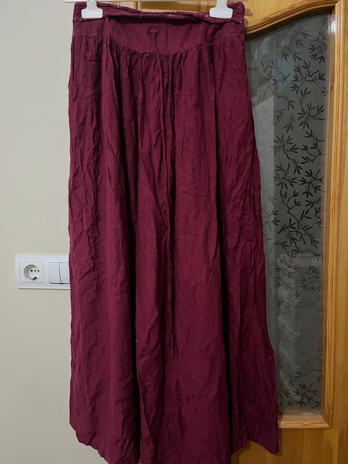 Bordo Bohem Uzun Keten Etek - Görsel 2