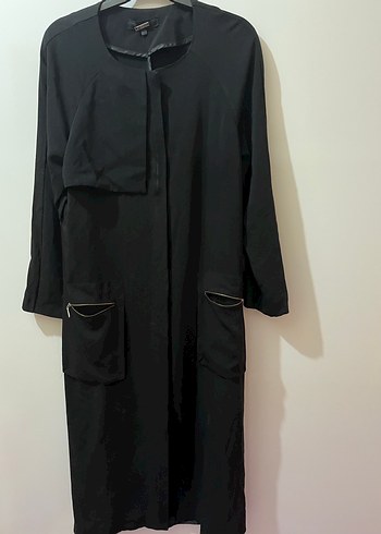 Siyah Uzun Kadın ferace Fermuarlı Cepli - Görsel 2