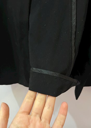 Siyah Uzun Kadın ferace Fermuarlı Cepli - Görsel 4