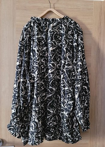 Kadın Siyah Uzun Salaş Batik Desenli Bluz