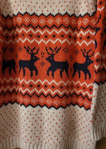 Renkli geyik Desenli Kadın Triko Kazak - Görsel 5