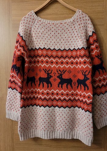 Renkli geyik Desenli Kadın Triko Kazak - Görsel 3