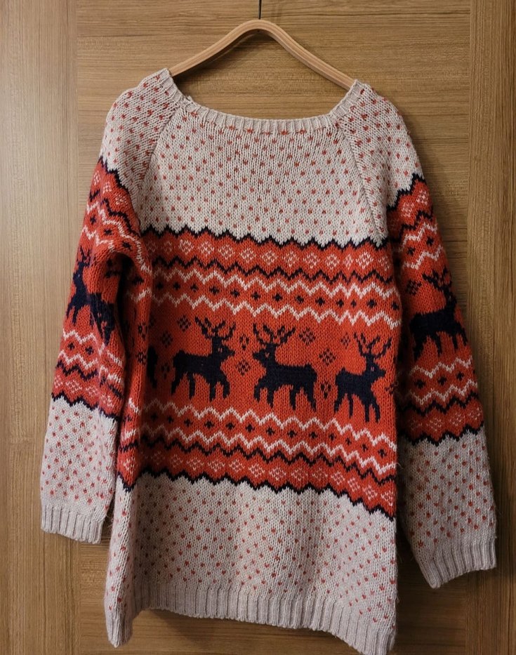 Renkli geyik Desenli Kadın Triko Kazak - Görsel 2