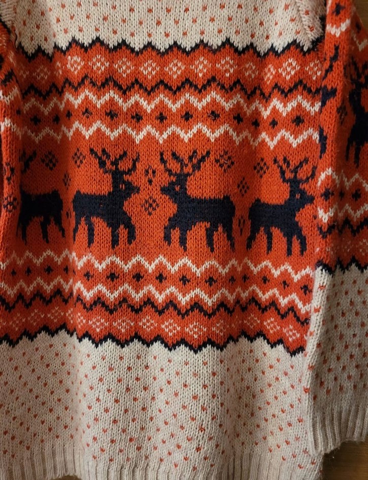 Renkli geyik Desenli Kadın Triko Kazak - Görsel 5